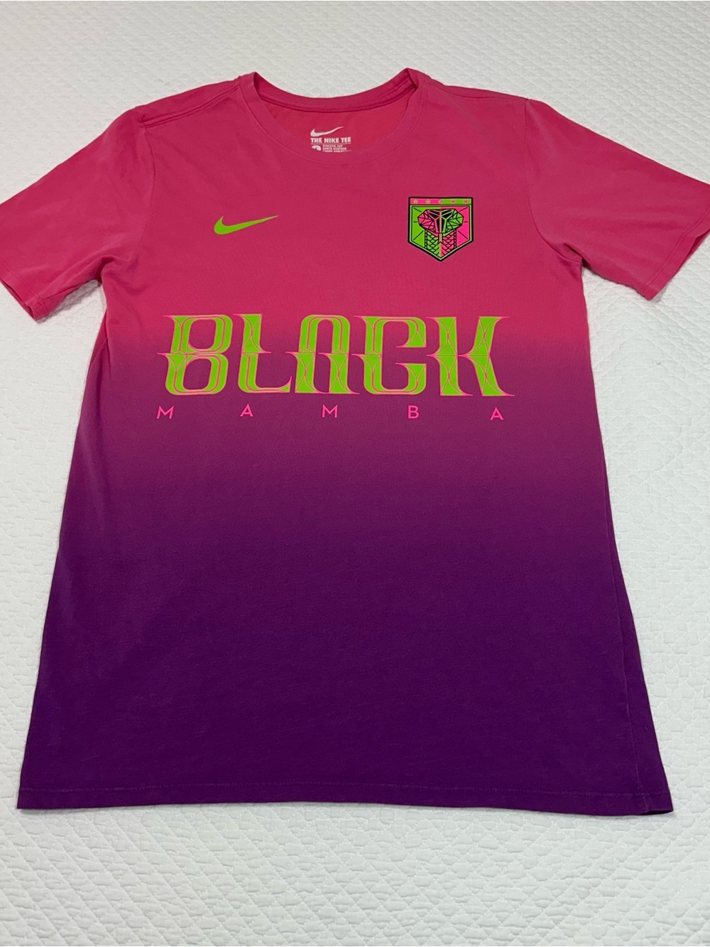 Nike Pink to Purple Gradient 'Black Mamba' Tee with Neon Green Accents